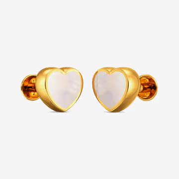 Simple White Heart Gold Studs